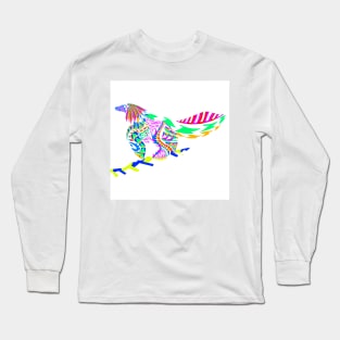 the bird dinosaur in floral ecopop tribal art Long Sleeve T-Shirt